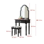 Modern white dressing table with mirror and stool in a bedroom setting