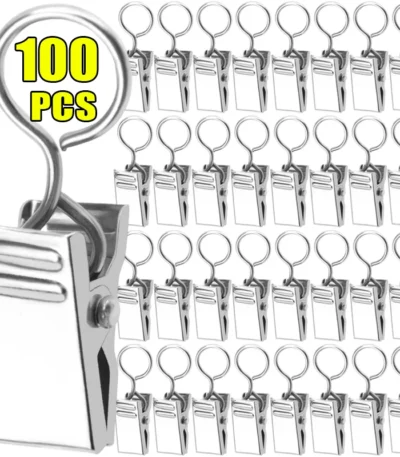 Stainless steel Curtain Rod Clip with Hooks Drapes Metal Hanging Hooks Bedroom Bathroom Decorative Hanger Shower Curtain
