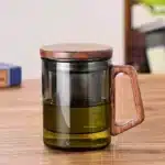 400ml Glass Tea Mug With Wood Handle Chinese Heat Resistant Filter Tea Cups High Quality And Convenient Kung Fu Tea Set – in