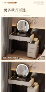 Goldoma modern minimalist dressing table with mirror and six drawers in a bedroom setting