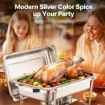 SucceBuy 8QT Rectangle Chafing Dish 2/4/6 Packs w/ Full Size Pans Buffet Catering Warmer Server Folding Stand Fuel Holder Tray - Image 2