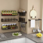 Kitchen Spice Rack Stainless Steel Wall-Mounted Storage Shelves Seasoning Bottle Rack Bathroom Punch-Free Storage Organizer