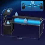 JHK 52In to 59In Gaming Desk with 3 Storage Drawers Wood Office Computer Desks with LED Lights Power Outlets for Office Bedroom - Image 8