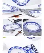 Melamine Chinese Style Blue and White Porcelain Tableware Creative Oval Dinner Plate – side view