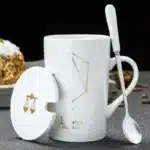 12 Constellations 420 Ml Ceramic Mugs Creative Mugs With Spoon Lid Black Mug New Bone China Coffee Cup Drinkware Couples