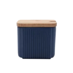 Ceramic kitchen storage container set with matte striped design and spoon
