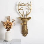 Wall Decoration Resin Imitation Copper Animal Deer Head Wall Storage Hook Wall Hanging Indoor Fireplace Office Decor