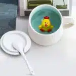 Creative Ceramic Coffee Mug with Lid and Spoon Cute Cartoon Three-dimensional Kawaii Animal Milk Cup Couple Gift Water Cup