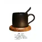 Nordic coffee shop frosted mug with spoon Tray Black coffee cup with wooden base Mark Drinkware mug Creative ceramic water