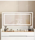 Modern white LED vanity dresser with mirror and stool - complete makeup table set for bedroom | Goldoma