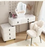 White modern dressing table with mirror and makeup stool - Goldoma furniture