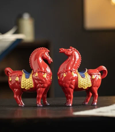 Chinese Red Tang Dynasty Horse Statue - Success Ceramic Horse Figurine, Office Desk Decor, Feng Shui Wealth Ornament
