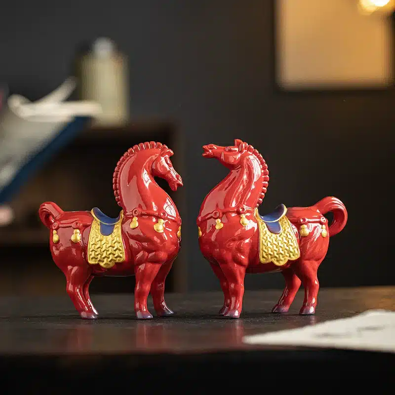 Chinese Red Tang Dynasty Horse Statue - Success Ceramic Horse Figurine, Office Desk Decor, Feng Chinese Red Tang Dynasty Horse Statue - Success Ceramic Horse Figurine, Office Desk Decor, Feng Shui Wealth Ornament