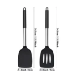 Goldoma silicone spatula set with two heat-resistant spatulas on a nonstick pan
