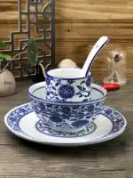Chinese Sle Cerc Blue And White Dinnerware Set Thiened Bone Bowl Plate Tea Cup Spoon Four-Piece Table Setting – styled in a