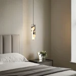 Luxury Black Cylinder Natural Stone Pendant Lamp High-end Bedside LED Chandelier Living room Decoration Home Hanging Lights