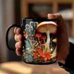 1pc magic mushroom forest Ceramic coffee Mug office milk cup 11oz black tea mug – styled in a modern Tabletop setting