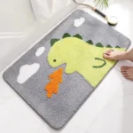 Non slip bathroom rug with frog and bear flocking design on bathroom floor