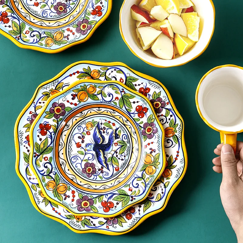 Hand Painted Ceramic Plate Creative Irregular Steak Dish Western Dinnerware Home Decor