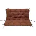Outdoor bench cushion on a wooden garden bench with vibrant floral pattern