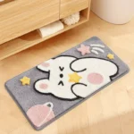 Cute Cartoon Rabbit Bath Mat Set High Quality Flocking Bathroom Non-slip Absorbent Bathroom Rug Shower Room Door Mat Carpet