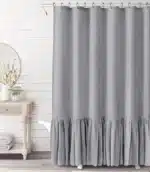 Ruffle Shower Curtain for Bathroom Farmhouse Bohemian, Natural Linen Machine Washable with 12 Hooks, 72"*72" – styled in a