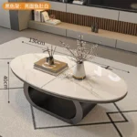 Modern coffee table with sintered stone top in black frame and bright fish belly white finish, rectangular shape