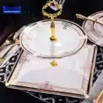 European Style Ceramic Double Layered Tray Fruit And Candy Plate Afternoon Tea Cake Stand Three Tier Dessert Holder Serving