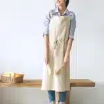 Vintage Washed Cotton Apron Japanese Simple Style Slim Long Apron Baking Cooking Nail Salon Workwear – top view