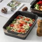 3-Piece Bakeware Set, 20x30 cm Casserole Pan, Cooking and Baking Dinnerware, Black Stripe Design – base detail