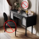 Goldoma compact vanity desk with drawer storage and mirror in a corner bedroom setting