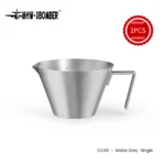Stainless steel espresso measuring cup with precise scale and single spout