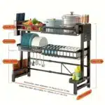 Adjustable Metal Kitchen Storage Rack with Drip Tray & Utensil Holder - Expandable Sink Organizer for Dishes Cups