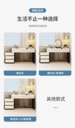 Modern wooden dressing table with mirror and 5 drawers – makeup vanity desk with LED lights and stool in bedroom setting