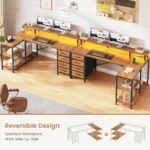 L Shaped Desk with 4 Drawers and Storage Shelves, L Shaped Gaming Desk with LED Lights amp Power Outlets, Computer Desk with