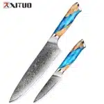 XITUO Damascus Kitchen Knife Set HighQuality 1-7PC Japanese VG10 Steel Chef Knife Cleaver Santoku Boning Fruit Knife Blue