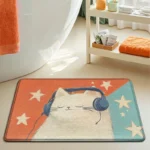 Adorable Cat Print Bath Mat, Premium Thick Sponge, Super Absorbent & Quick Dry, Non-Slip Bathroom Rug, Soft Rebound