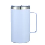 24oz double wall coffee mug with handle and leak-proof lid on a wooden table