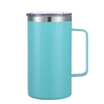 24oz double wall coffee mug with handle and leak-proof lid on a wooden table