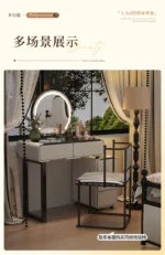Goldoma modern minimalist dressing table with mirror and six drawers in a bedroom setting