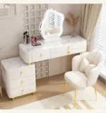 White modern dressing table with mirror and makeup stool - Goldoma furniture