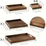 7pcs Rustic Wooden Trays with Handles - Rectangular Breakfast Plates & Coffee Table Serving Trays for Snacks, Party