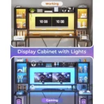 Gaming Desk 74.8'' with LED Lights, Hutch and Storage Shelves, Computer Desk with Monitor Stand, Large PC Gamer, Customized