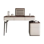 Corner Dressing Table with Mirror and Stool – White Vanity Makeup Desk – styled in a modern Vanities setting