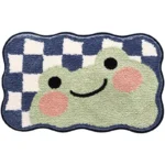 Non slip bathroom rug with frog and bear flocking design on bathroom floor