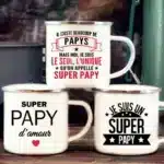 Super Papy Print Mugs Creative Coffee Cups Drink Water Tea Camping Cup Enamel Mug Outdoor Home Handle Drinkware Gift for