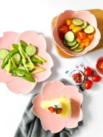 GIEMZA Ceramic Dinner Plates 3pcs Pink Flower White Floral Dish Dinnerware Sets Platos De Ceramica Porcelain Plate Stoneware