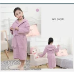 Children Bathrobe 100% Cotton Thickened Soft Hooded Belted Towel Robe for Boys Girls Aged 2-12 Years – side view