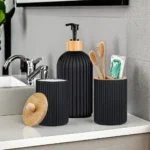Bathroom Toiletries Set Container Hand Soap Dispenser Toothbrush Holder and Cotton Ball Box Bathroom Decor Apothecary Jars