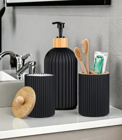 Bathroom Toiletries Set Container Hand Soap Dispenser Toothbrush Holder and Cotton Ball Box Bathroom Decor Apothecary Jars